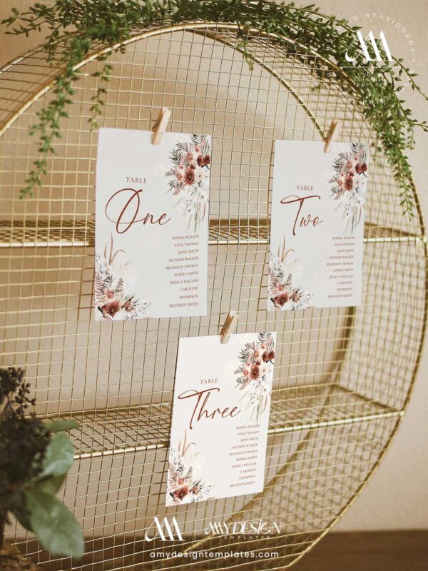 Rustic Boho Fall Wedding Invitations Template Bundle | Earthy Tan Wedding Stationery Printable Seating Chart Card Rustic Boho Fall Wedding Template Bundle - 50+ DIY Printable Wedding Stationery Printable | Earthy Tan Bohemian Pampas Grass