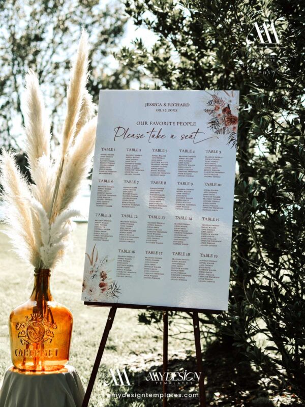 Rustic Boho Fall Wedding Invitations Template Bundle | Earthy Tan Wedding Stationery Printable Seating Chart Signage Rustic Boho Fall Wedding Template Bundle - 50+ DIY Printable Wedding Stationery Printable | Earthy Tan Bohemian Pampas Grass