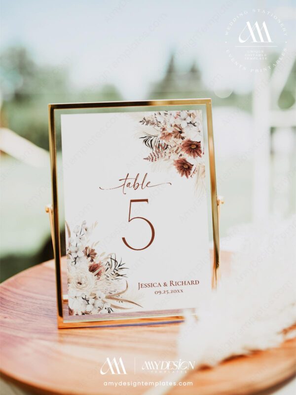 Rustic Boho Fall Wedding Invitations Template Bundle | Earthy Tan Wedding Stationery Printable Table Number Card Rustic Boho Fall Wedding Template Bundle - 50+ DIY Printable Wedding Stationery Printable | Earthy Tan Bohemian Pampas Grass