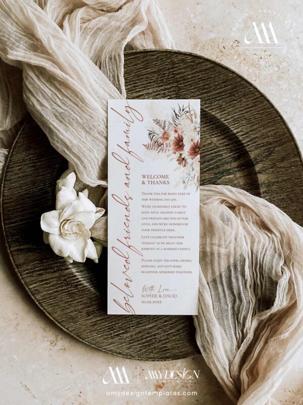 Rustic Boho Fall Wedding Invitations Template Bundle | Earthy Tan Wedding Stationery Printable Thank You Note Card Rustic Boho Fall Wedding Template Bundle - 50+ DIY Printable Wedding Stationery Printable | Earthy Tan Bohemian Pampas Grass