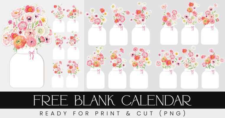 Free Blank Calendar Template Printable Flowers Vases PNG