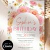 Elegant Floral Arch Birthday Brunch Invitation | Daisy Garden Girl Birthday Party Invite Card | Editable Canva Template