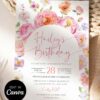 Pink Orange Floral Birthday Brunch Invitation Canva Template | Editable Girl Birthday Party Pink Orange Floral Birthday Brunch Invitation Canva Template | Editable Garden Party Invite | Colorful Wildflower Stationery