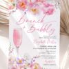 Pink Purple Floral Brunch Bubbly Bridal Shower Invitation | Editable Canva Garden Party Template | Elegant Spring Flower Stationery