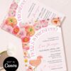 Petals & Prosecco Bridal Shower Invitation | Pink Floral Champagne Theme Invite | Editable Canva Template | Elegant Garden Party