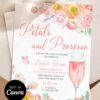 Peach Blush Pink Petals Prosecco Bridal Shower Invitation | Editable Canva Template | Garden Party Brunch Invite
