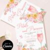 Peach Blush Pink Petals Prosecco Bridal Shower Invitation | Editable Canva Template | Garden Party Brunch Invite