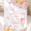 Peach Blush Pink Petals Prosecco Bridal Shower Invitation | Editable Canva Template | Garden Party Brunch Invite