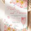 Peach Blush Pink Petals Prosecco Bridal Shower Invitation | Editable Canva Template | Garden Party Brunch Invite