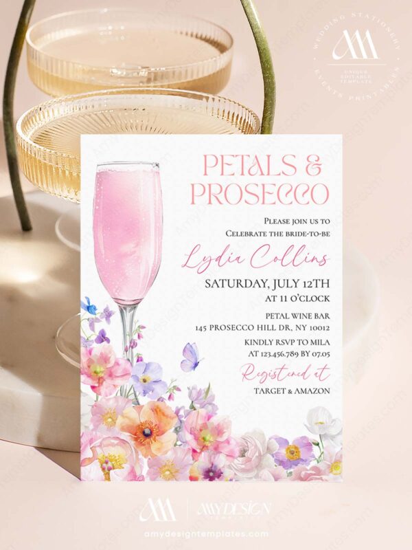Peach Pink Floral Petals Prosecco Bridal Shower Invitation Template | Editable Canva Brunch Invite | Garden Party Digital Download Peach Pink Floral Petals Prosecco Bridal Shower Invitation Template | Editable Canva Brunch Invite | Garden Party Digital Download