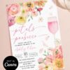 Romantic Garden Floral Petals Prosecco Bridal Shower Invitation Template Editable Canva | Pink Orange Peach Brunch Party Invite