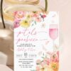 Romantic Garden Floral Petals Prosecco Bridal Shower Invitation Template Editable Canva | Pink Orange Peach Brunch Party Invite