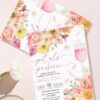 Romantic Garden Floral Petals Prosecco Bridal Shower Invitation Template Editable Canva | Pink Orange Peach Brunch Party Invite