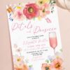 Red Orange Floral Petals Prosecco Bridal Shower Invitation Canva Template | Editable Shower Brunch Invite | Vibrant Summer Stationery