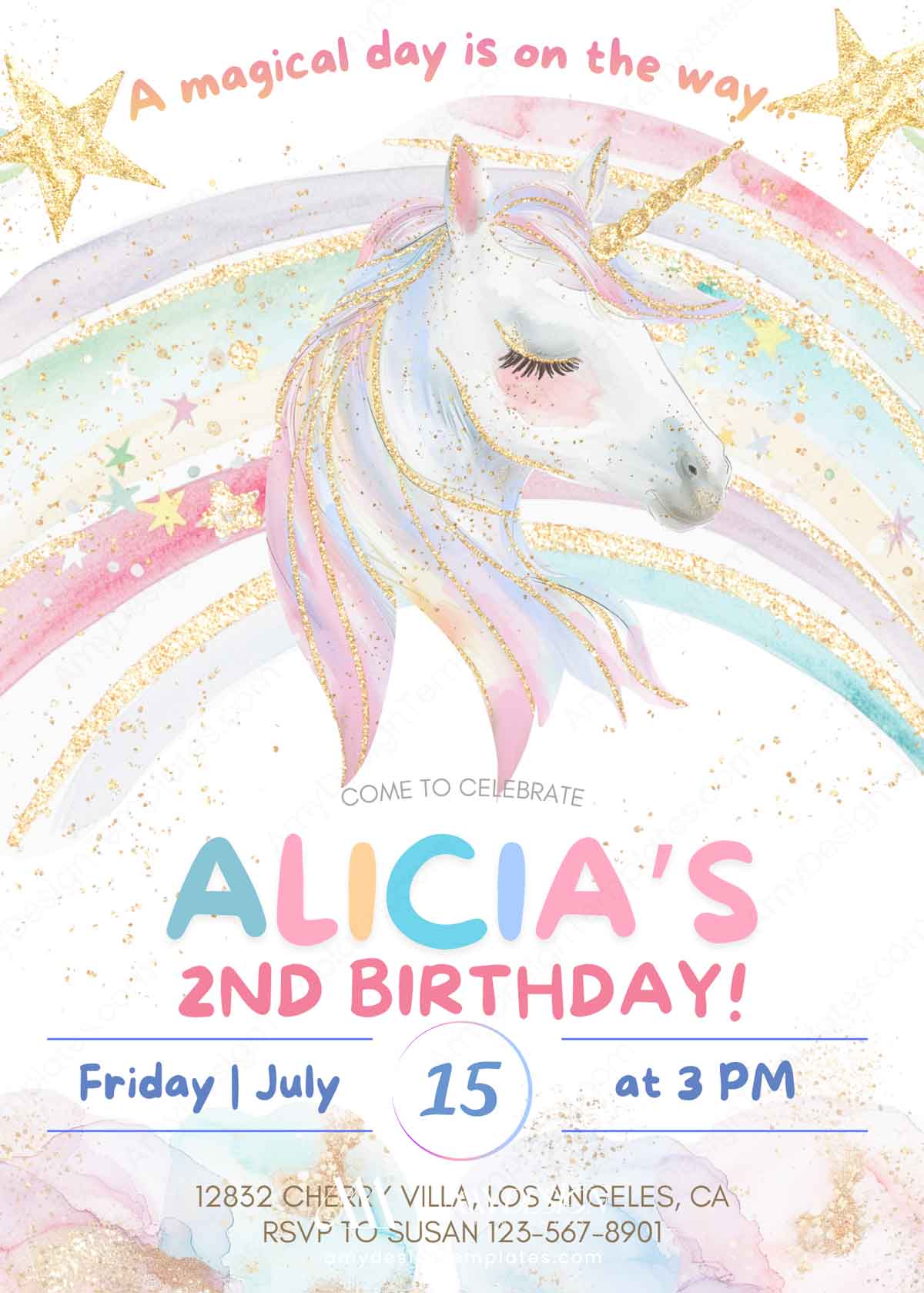 Enchanted Rainbow Unicorn Birthday Party Invitation | Pastel Girls Birthday Celebration Enchanted Rainbow Unicorn Birthday Party Invitation | Soft Pastel Birthday Invite | Editable Canva Template | Girls Birthday Celebration