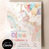 Fairytale Unicorn Birthday Invitation Balloon Party | Unicorn Invite Editable Canva Template | Whimsical Girls Birthday