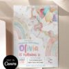 Fairytale Unicorn Birthday Invitation Balloon Party | Unicorn Invite Editable Canva Template | Whimsical Girls Birthday