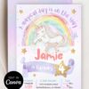 Editable Starry Unicorn Girls Birthday Invitation Canva Template | Pastel Rainbow Party Invite Editable Starry Unicorn Girls Birthday Invitation Canva Template | Whimsical Rainbow Party Invite | Dreamy Fairytale Invitation