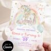 Pastel Rainbow Unicorn Birthday Invitation | Girls Birthday Unicorn Theme Party Pastel Rainbow Unicorn Birthday Invitation | Girls Birthday Unicorn Theme | Fully Editable in Canva | Girls Party Invite