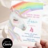 Vibrant Rainbow Party Unicorn Birthday Invitation Card | Sparkly Girls Kids Party Invite Canva Template Vibrant Rainbow Party Unicorn Birthday Invitation Card | Sparkly Girls Kids Party Invite Canva Template