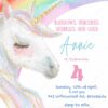 Vibrant Rainbow Party Unicorn Birthday Invitation Card | Sparkly Girls Kids Party Invite Canva Template