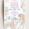 Editable Unicorn Elegant Birthday Invitation Card Canva Template | Sparkly Balloon Party Pastel Girls Invitation