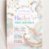 Editable Unicorn Moon Boat Birthday Invite Printable | Dreamy Crescent Party Kid Girls Birthday Party | Editable Canva Template