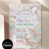 Editable Unicorn Moon Boat Birthday Invite Printable | Dreamy Crescent Party Kid Girls Birthday Party | Editable Canva Template