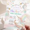 Editable Unicorn Moon Boat Birthday Invite Printable | Dreamy Crescent Party Kid Girls Birthday Party | Editable Canva Template