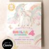 Printable Girls Birthday Party Unicorn Rainbow Invitation Card | Colorful Girls Party Invite | Editable Canva Template