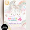 Printable Girls Birthday Party Unicorn Rainbow Invitation Card | Colorful Girls Party Invite | Editable Canva Template
