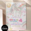 Printable Girls Birthday Party Unicorn Rainbow Invitation Card | Colorful Girls Party Invite | Editable Canva Template