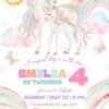 Printable Girls Birthday Party Unicorn Rainbow Invitation Card | Colorful Girls Party Invite | Editable Canva Template