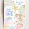 Magical Girls Party Unicorn Birthday Invitation Template Canva | Hot Air Balloon Birthday Invite