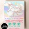 Editable Pastel Unicorn Sleeping on Cloud Birthday Invite | Starry Girls Invitation Canva Template Editable Pastel Unicorn Sleeping on Cloud Birthday Invite | Starry Girls Invitation Canva Template