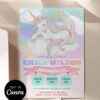 Editable Pastel Unicorn Sleeping on Cloud Birthday Invite | Starry Girls Invitation Canva Template Editable Pastel Unicorn Sleeping on Cloud Birthday Invite | Starry Girls Invitation Canva Template
