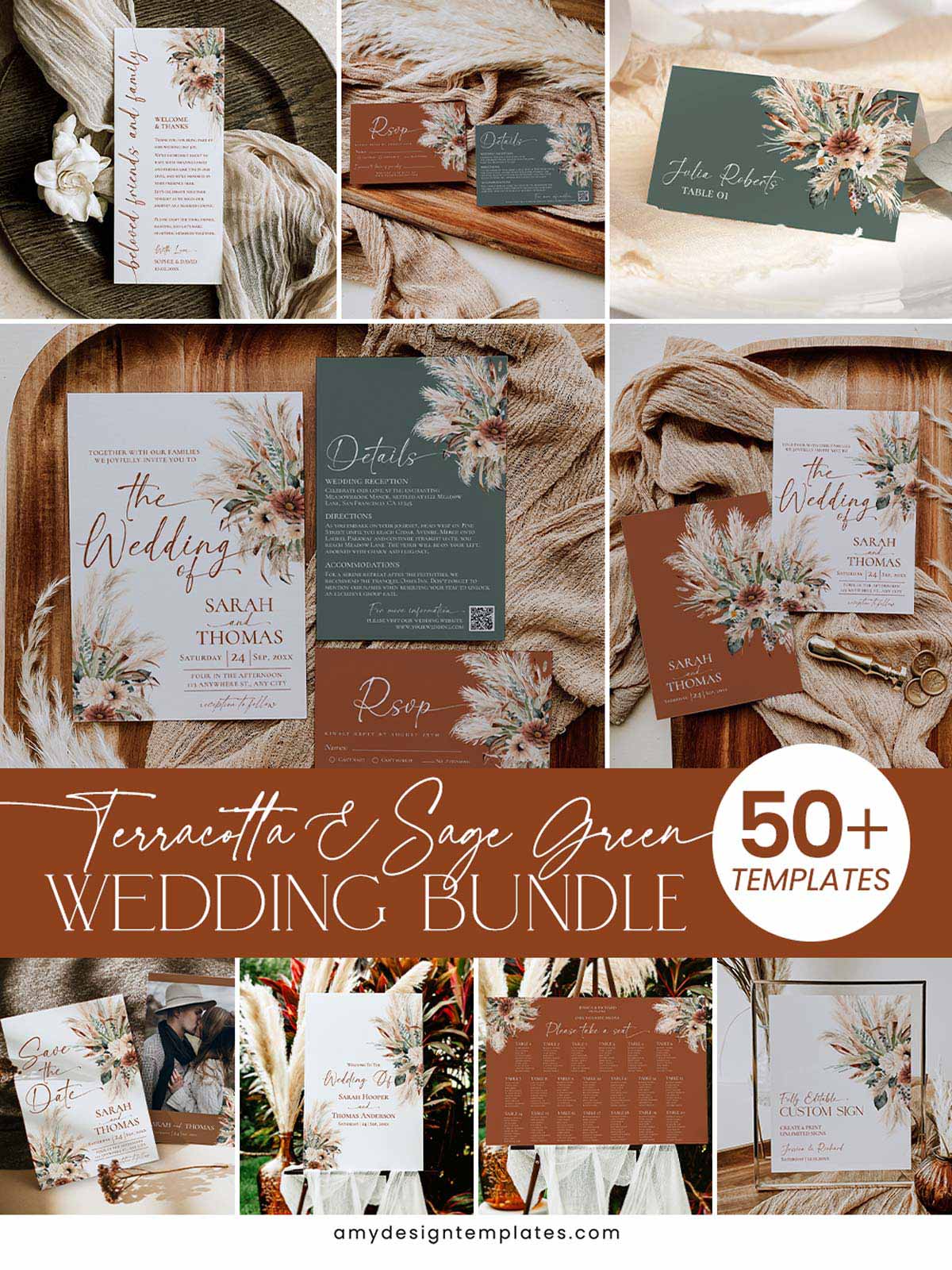 Rustic Boho Terracotta Sage Green Wedding Invitation Template Bundle | DIY Wedding Stationery Bundles Printable | Earthy Desert Rustic Boho Terracotta Sage Green Wedding Invitation Template Bundle | DIY Wedding Stationery Bundles Printable | Earthy Desert