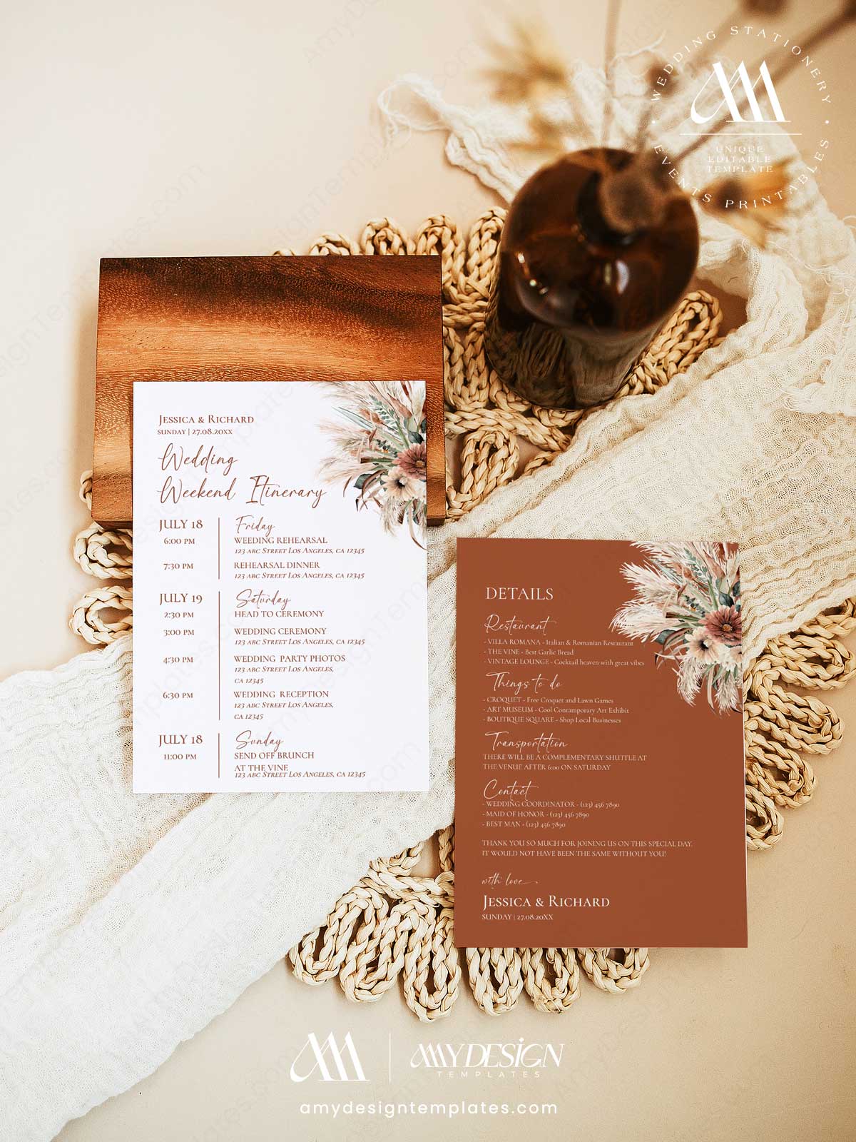Rustic Boho Terracotta Sage Green Wedding Invitation Template Bundle | DIY Wedding Stationery Bundles Printable | Earthy Desert Wedding Itinerary Card Template Rustic Boho Terracotta Sage Green Wedding Invitation Template Bundle | DIY Wedding Stationery Bundles Printable | Earthy Desert