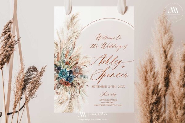 Teal Navy Terracotta Boho Wedding Welcome Sign Template