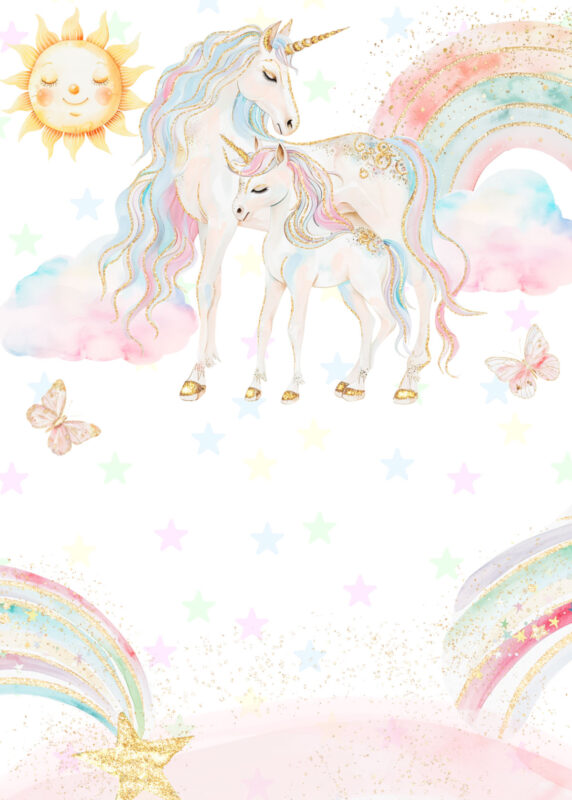 Free Unicorn Birthday Party Invitation Card Blank Background Templates 