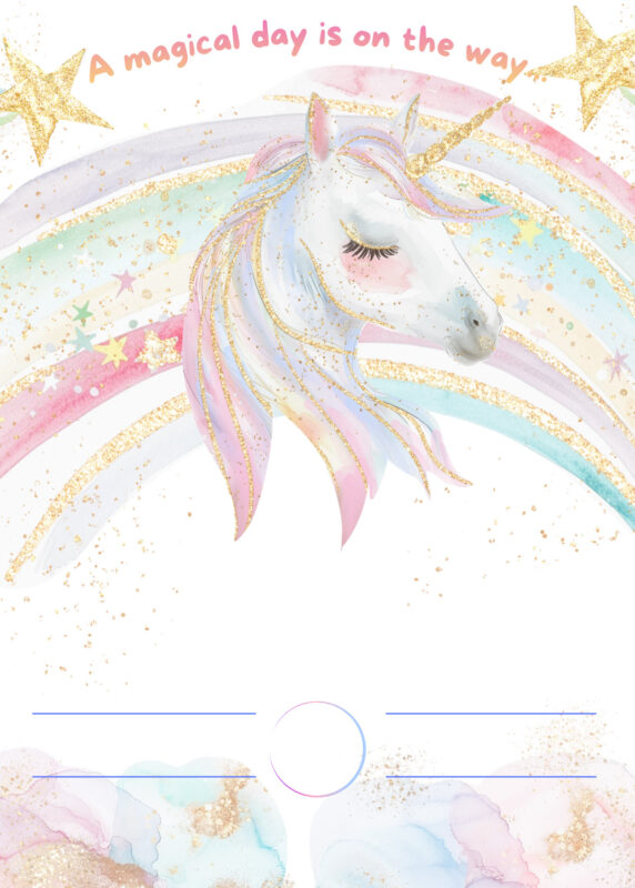 Free Unicorn Birthday Party Invitation Card Blank Background Templates 