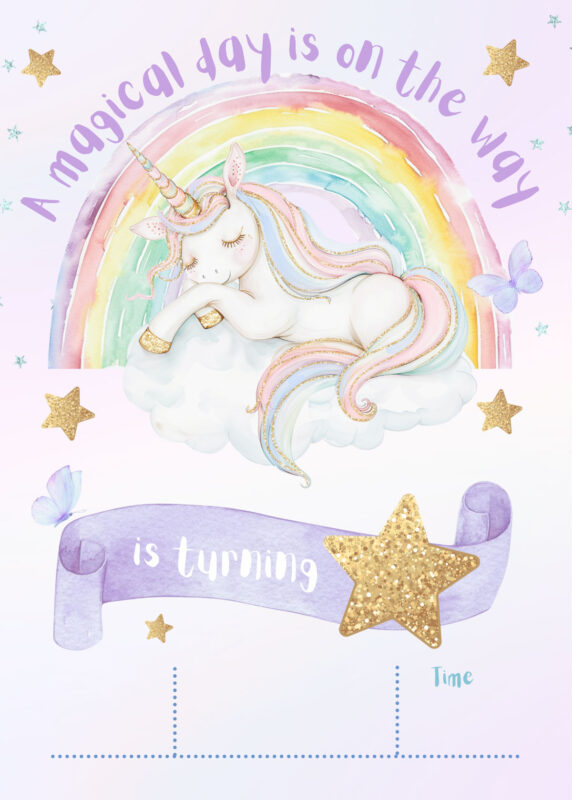 Free Unicorn Birthday Party Invitation Card Blank Background Templates 