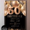 Elegant Gold Black 50th Birthday Invitation Card | Editable Canva Template