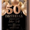 Elegant Gold Black 50th Birthday Invitation Card | Editable Canva Template