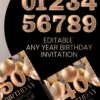 Elegant Gold Black 50th Birthday Invitation Card | Editable Canva Template
