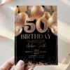 Elegant Gold Black 50th Birthday Invitation Card | Editable Canva Template