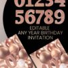 Modern Rose Gold 30th 40th 50th Birthday Invitation Card | Editable Canva Template