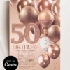 Modern Rose Gold 30th 40th 50th Birthday Invitation Card | Editable Canva Template