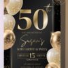 Luxury Black Gold 50th Birthday Invite Template | Editable Birthday Invitation | Canva Template Luxury Black Gold 50th Birthday Invite Template | Editable Birthday Invitation | Canva Template