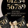 Luxury Black Gold 50th Birthday Invite Template | Editable Birthday Invitation | Canva Template Luxury Black Gold 50th Birthday Invite Template | Editable Birthday Invitation | Canva Template